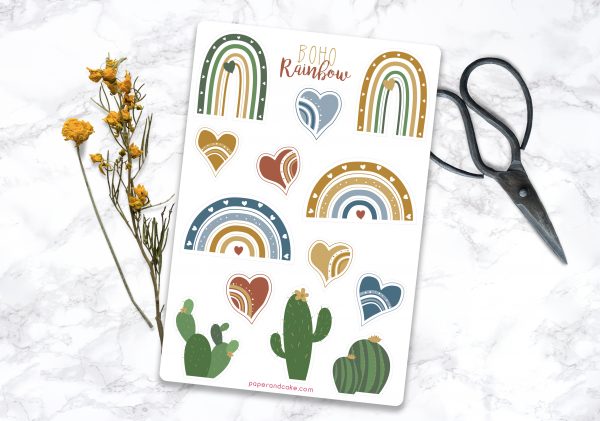 Boho Rainbow Sticker Sheet Paper And Cake