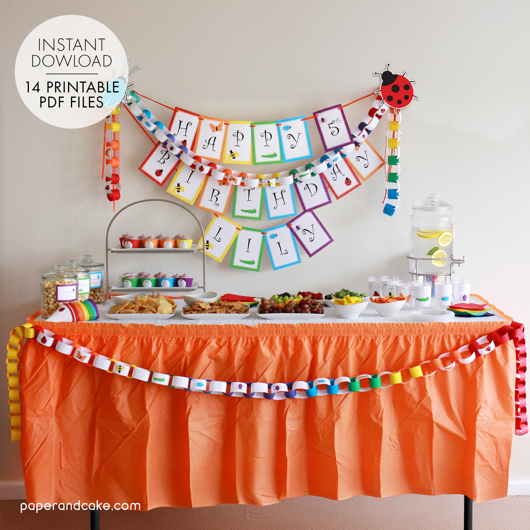 Rainbow of bugs printable tablescape