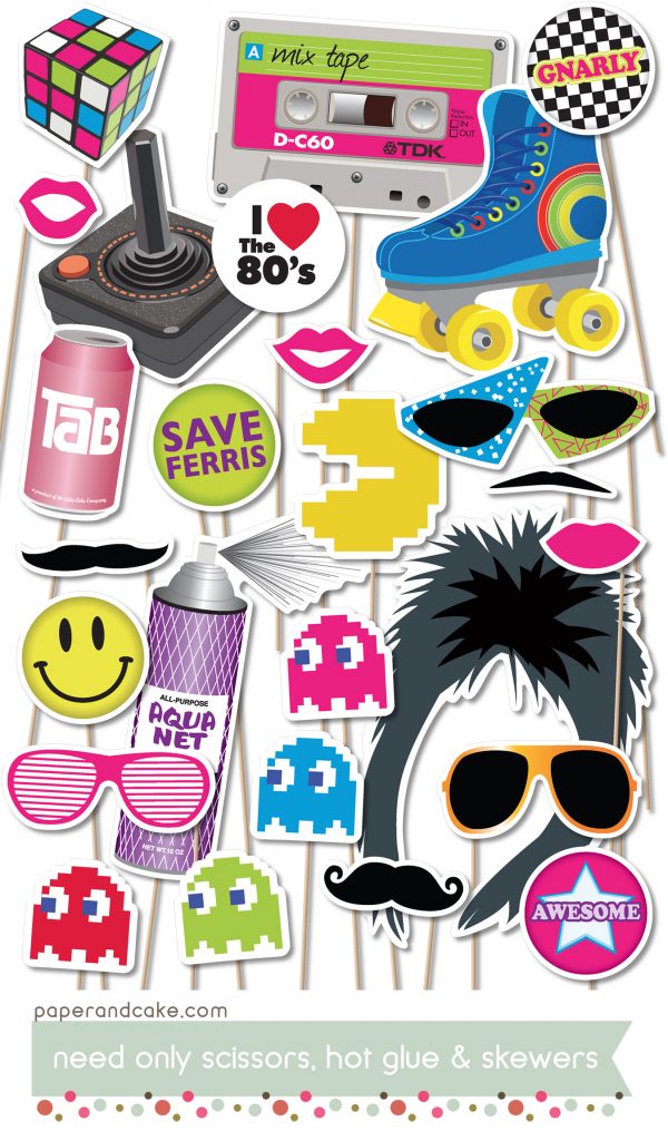 80s Printable Photo Booth Props - Paper and Cake