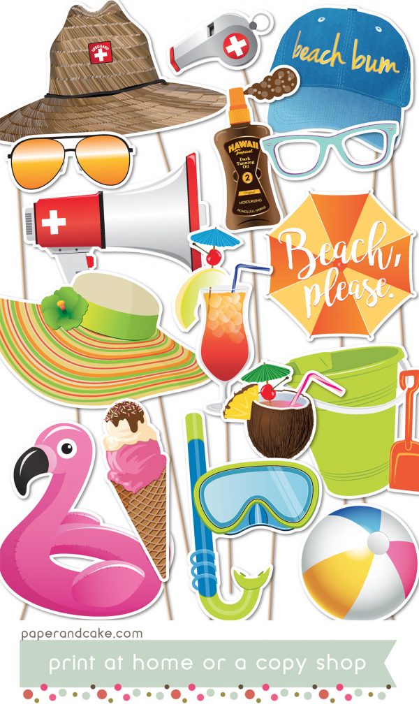 Beach Party Printable Photo Booth Props - Paper and Cake