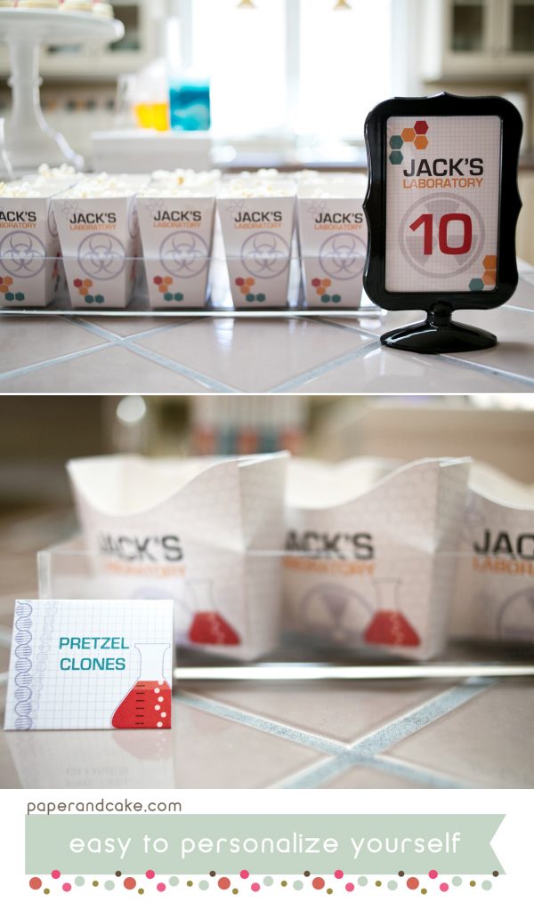 Science Printable Birthday Party - Paper and Cake