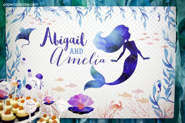 Mermaid Under the Sea Birthday Backdrop Banner
