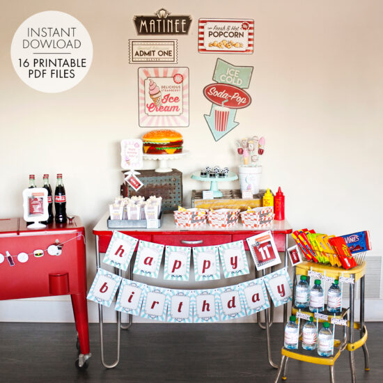 Vintage Drive-In Movie printable Birthday Party - Paper and Cake