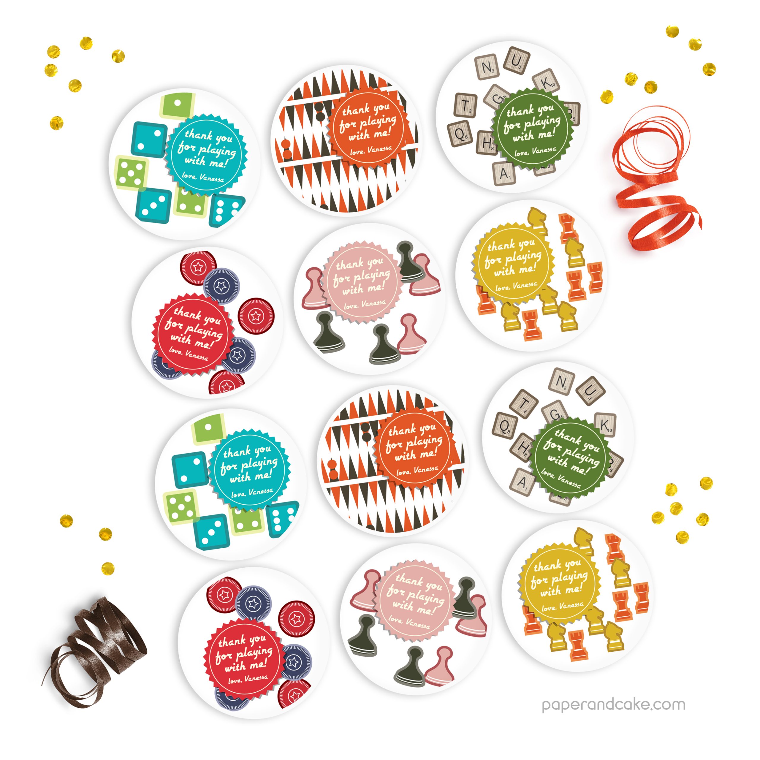 Game Night Party Favor Stickers - Paper and Cake