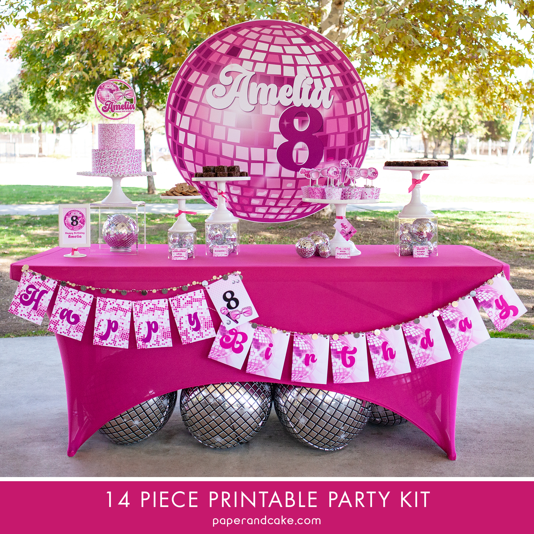 disco themed party decorations in pink