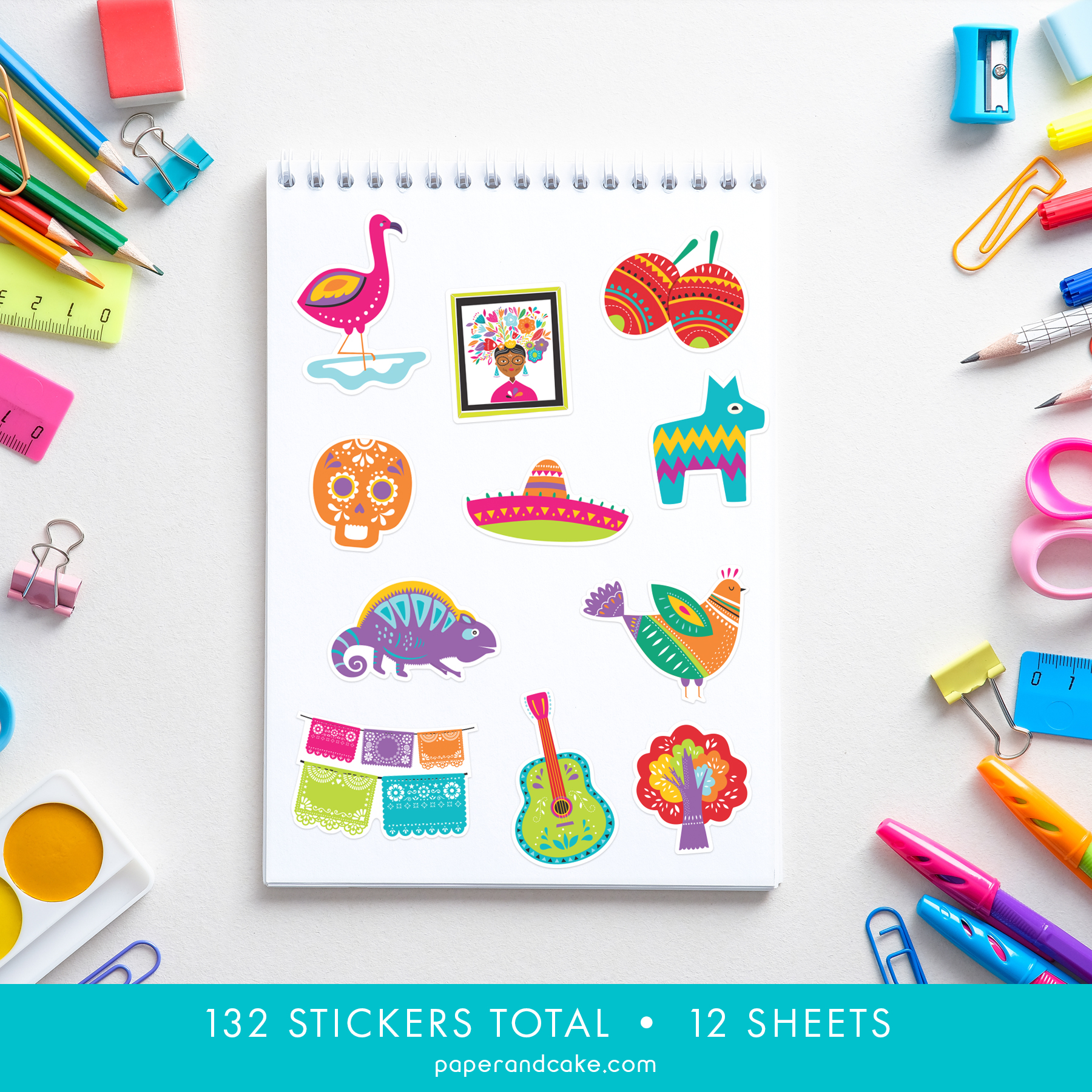 rainbow fiesta party favor sticker sheets