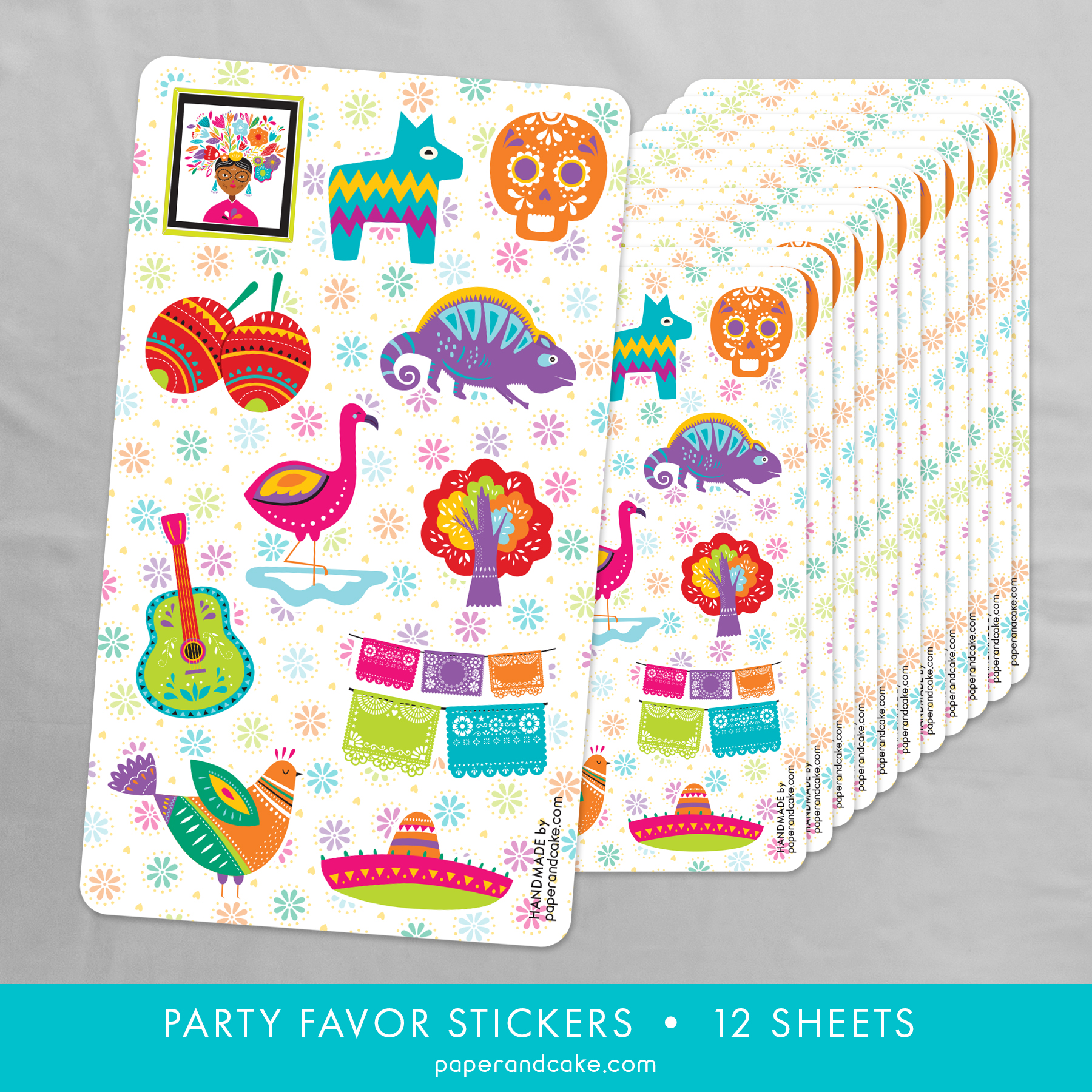 rainbow fiesta party favor sticker sheets